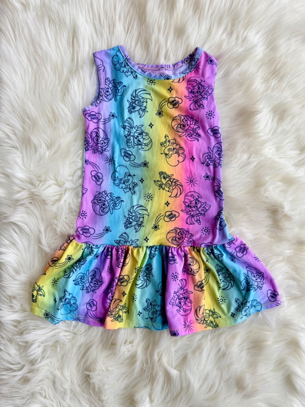 My Little Pony Rainbow Tie-Dye Dress with Black Character Print